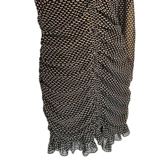 Zara Black Long Sleeved Gathered Front V & White S Cocktail Dress - Picture 3 of 3